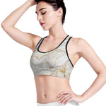 White Brown Grunge Marble Print Women's Sports Bra