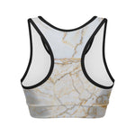 White Brown Grunge Marble Print Women's Sports Bra