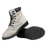 White Brown Grunge Marble Print Work Boots