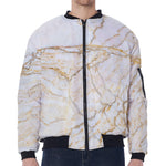 White Brown Grunge Marble Print Zip Sleeve Bomber Jacket