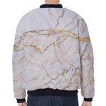 White Brown Grunge Marble Print Zip Sleeve Bomber Jacket