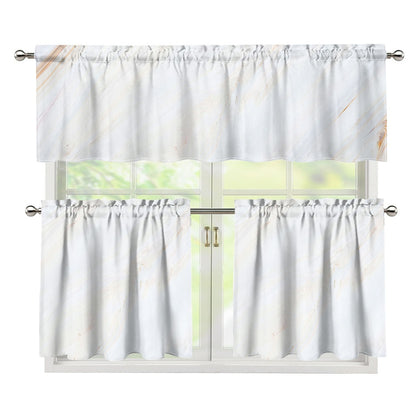 White Brown Smooth Marble Print 3 Piece Kitchen Curtains