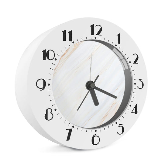 White Brown Smooth Marble Print Alarm Clock