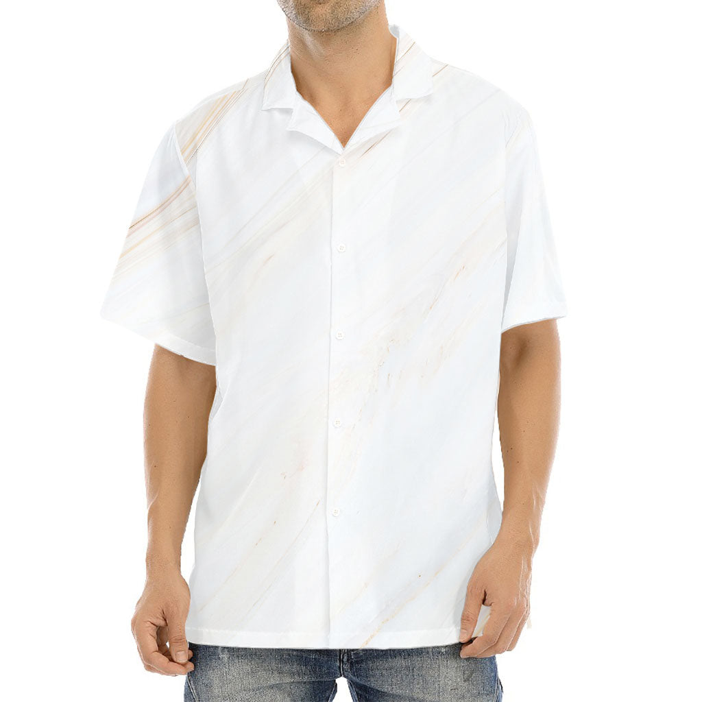 White Brown Smooth Marble Print Aloha Shirt