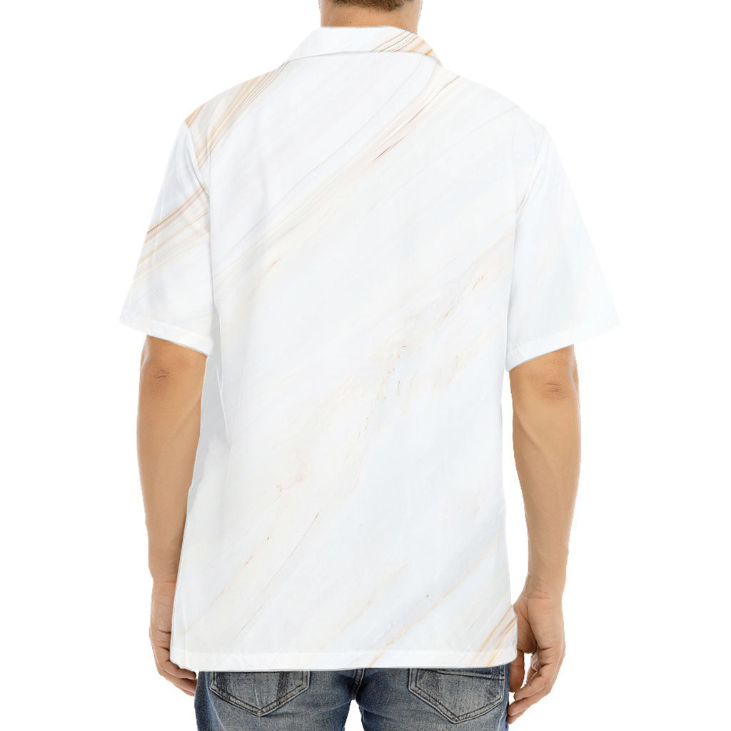White Brown Smooth Marble Print Aloha Shirt