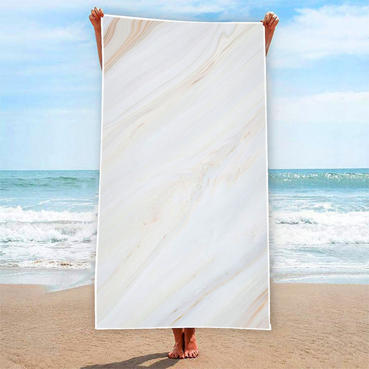 White Brown Smooth Marble Print Beach Towel