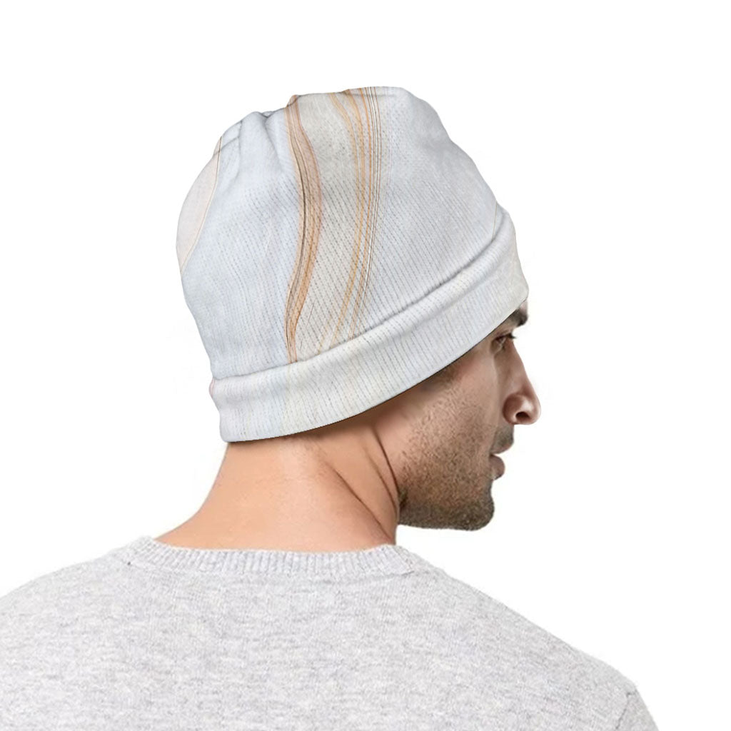 White Brown Smooth Marble Print Beanie