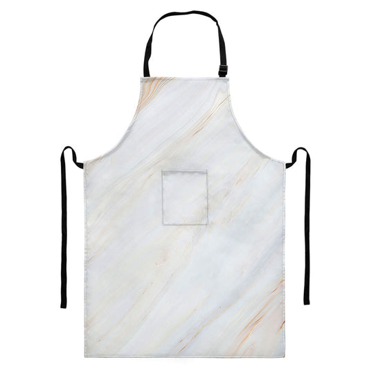 White Brown Smooth Marble Print Bib Apron With Pocket