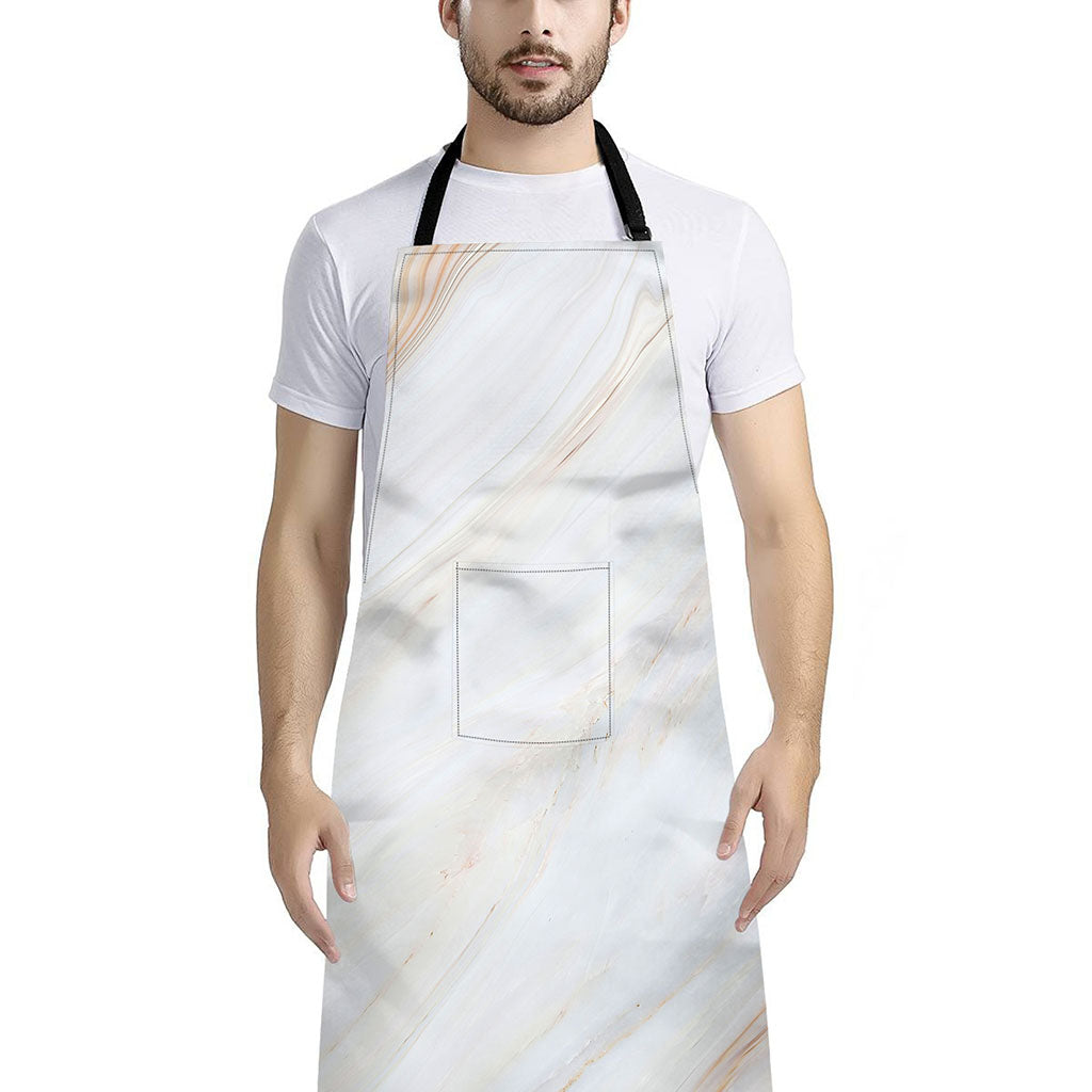 White Brown Smooth Marble Print Bib Apron With Pocket