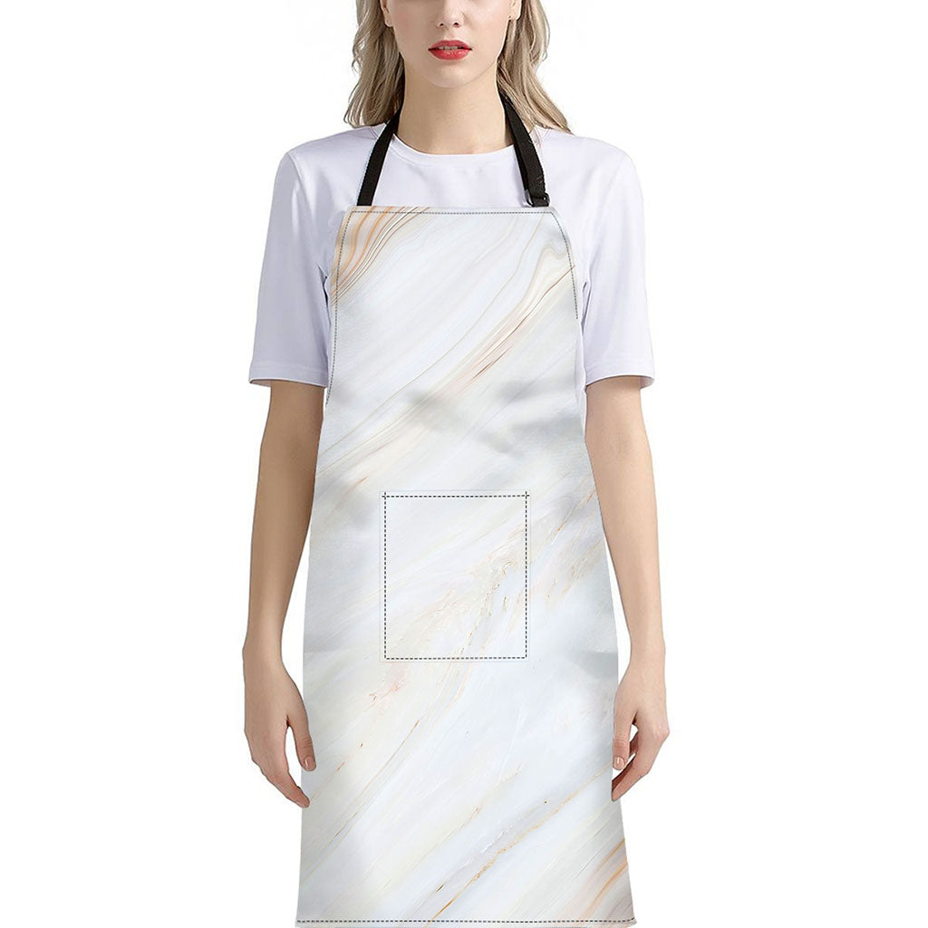 White Brown Smooth Marble Print Bib Apron With Pocket