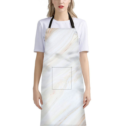 White Brown Smooth Marble Print Bib Apron With Pocket