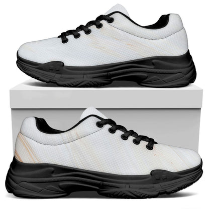 White Brown Smooth Marble Print Black Chunky Shoes
