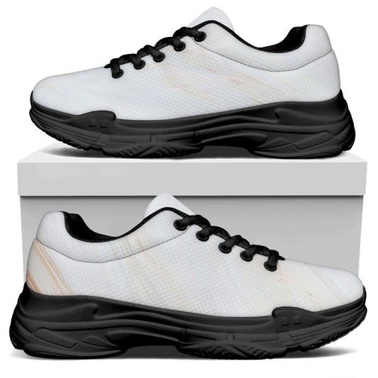 White Brown Smooth Marble Print Black Chunky Shoes