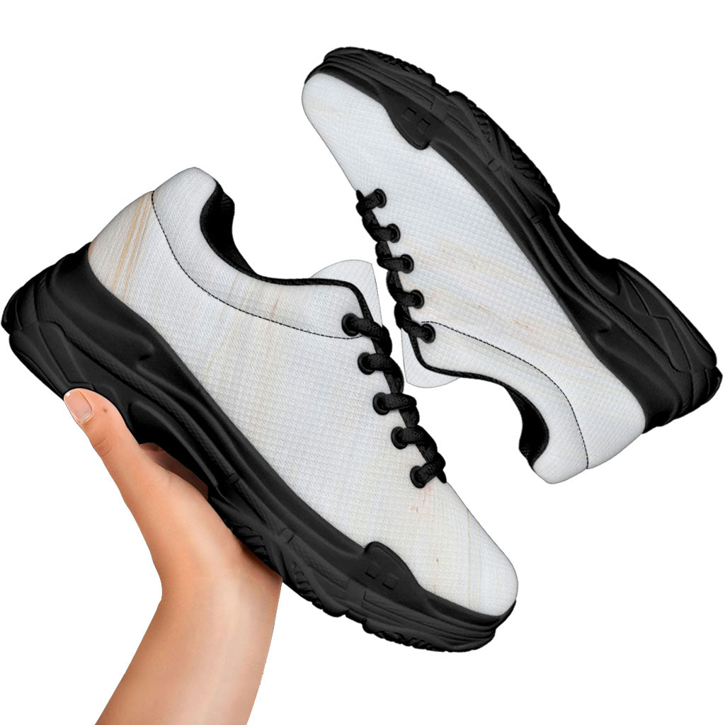 White Brown Smooth Marble Print Black Chunky Shoes