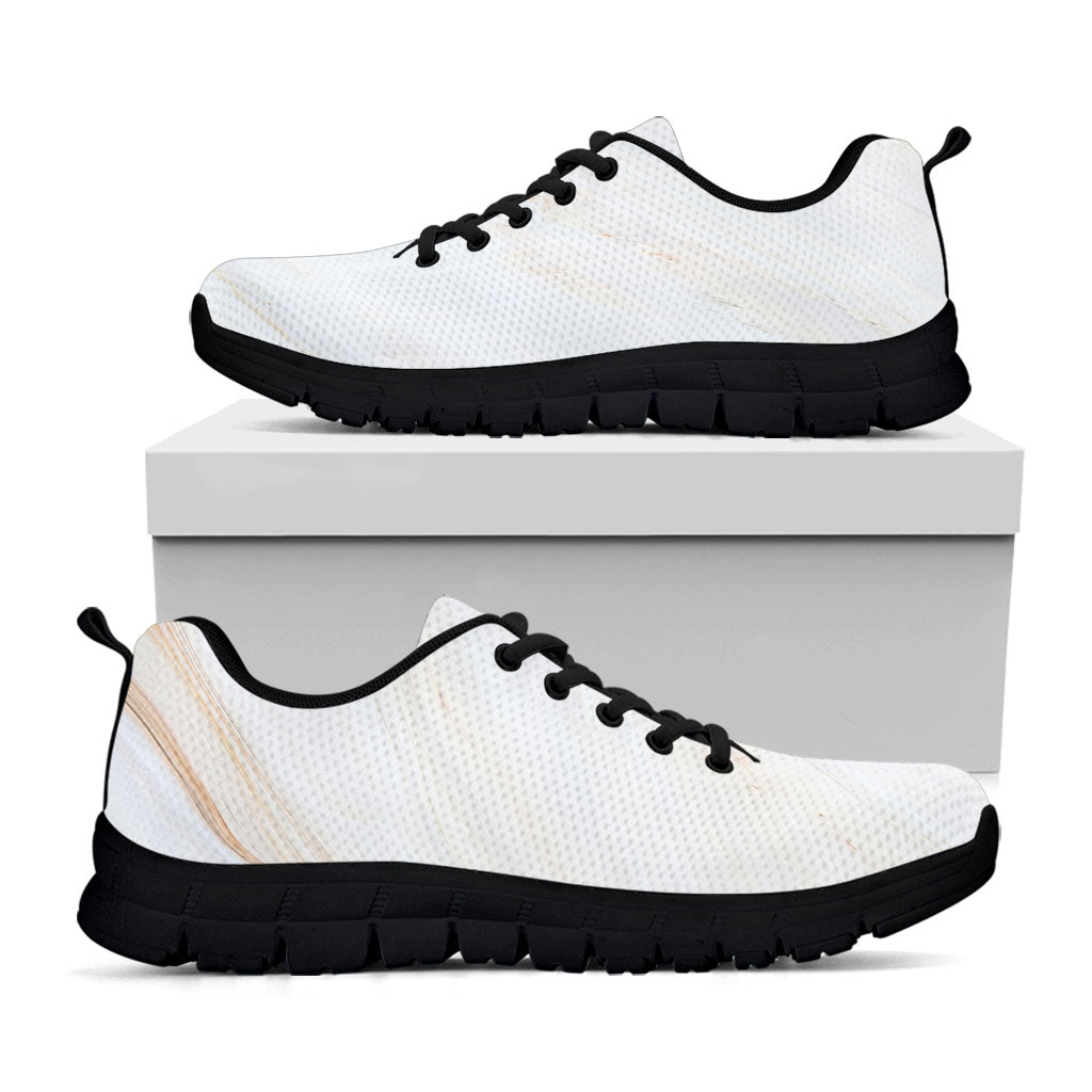 White Brown Smooth Marble Print Black Running Shoes