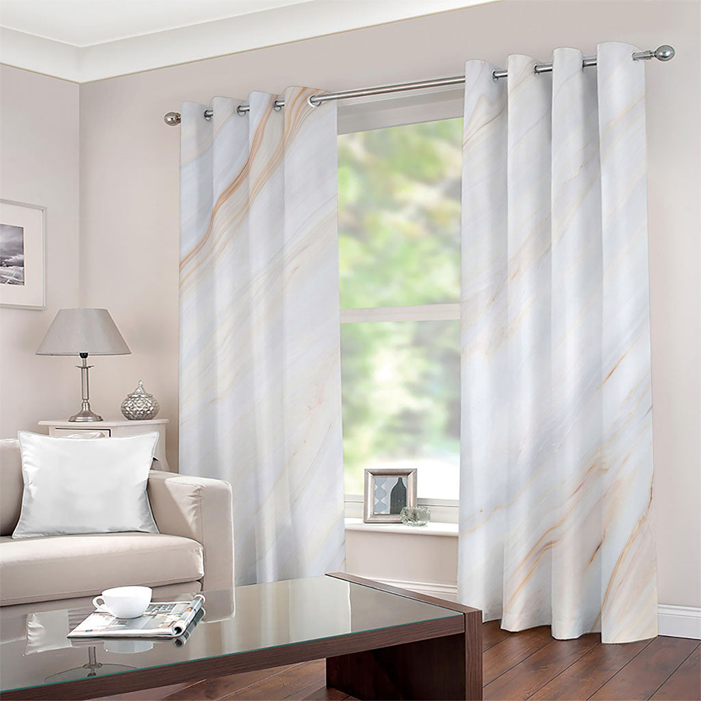 White Brown Smooth Marble Print Blackout Grommet Curtains