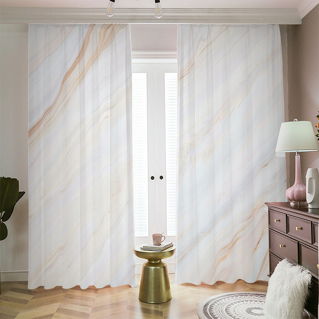 White Brown Smooth Marble Print Blackout Pencil Pleat Curtains