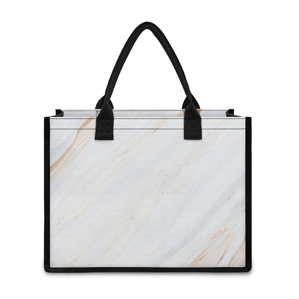 White Brown Smooth Marble Print Canvas Tote Bag