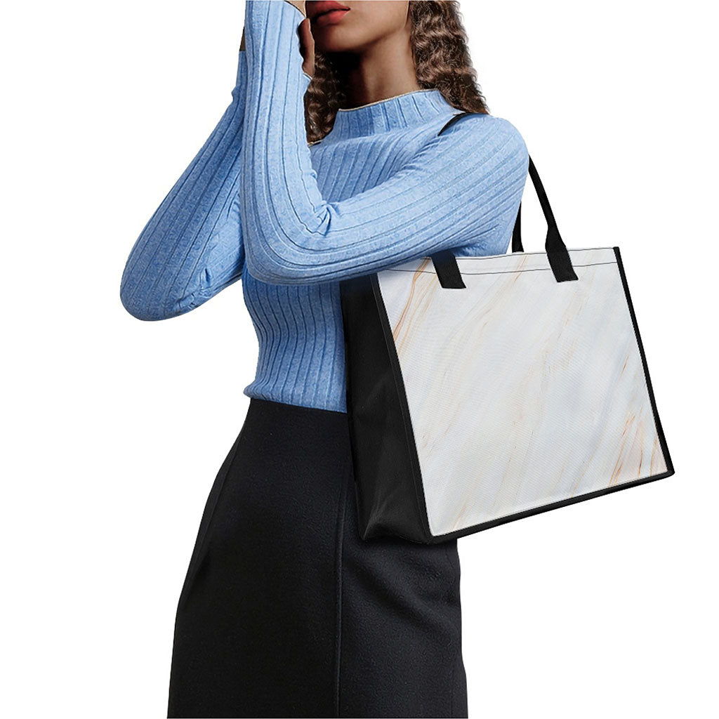 White Brown Smooth Marble Print Canvas Tote Bag