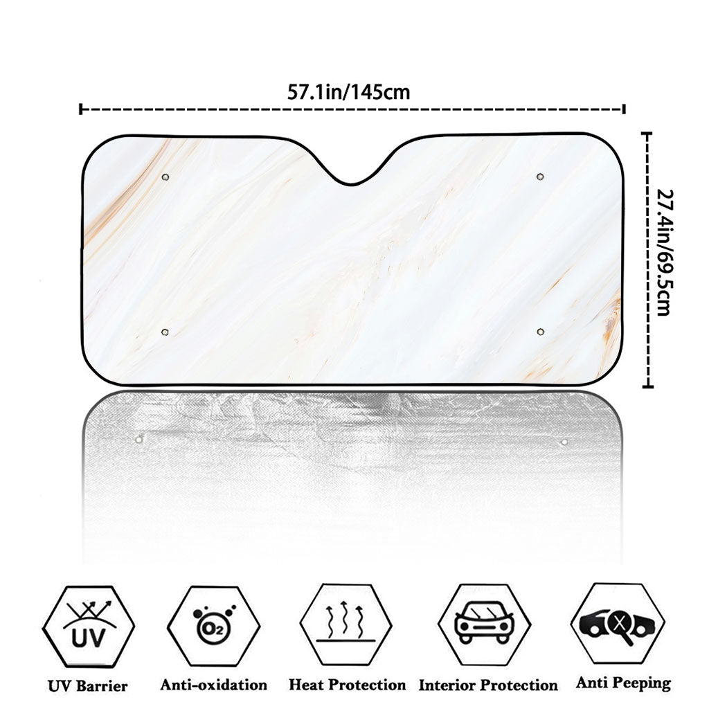 White Brown Smooth Marble Print Car Windshield Sun Shade