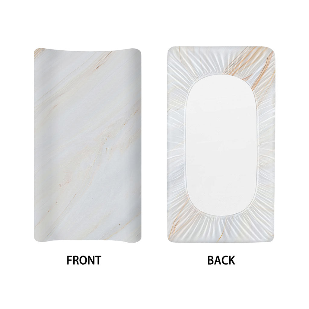 White Brown Smooth Marble Print Changing Pad Cover