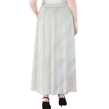 White Brown Smooth Marble Print Chiffon Maxi Skirt