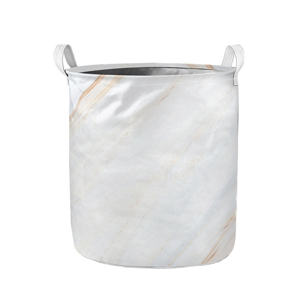 White Brown Smooth Marble Print Collapsible Laundry Basket
