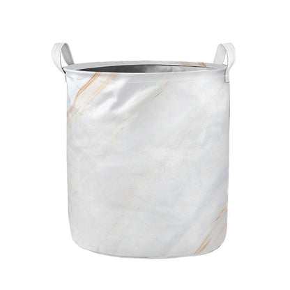 White Brown Smooth Marble Print Collapsible Laundry Basket