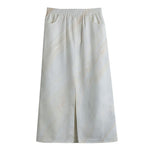 White Brown Smooth Marble Print Cotton Front Slit Maxi Skirt