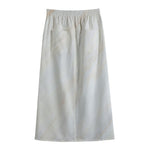 White Brown Smooth Marble Print Cotton Front Slit Maxi Skirt