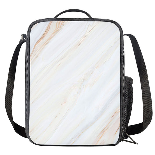 White Brown Smooth Marble Print Crossbody Lunch Bag