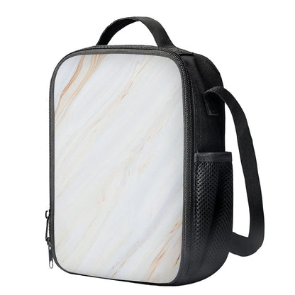 White Brown Smooth Marble Print Crossbody Lunch Bag