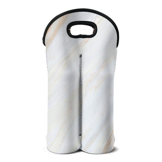 White Brown Smooth Marble Print Double Neoprene Wine Tote