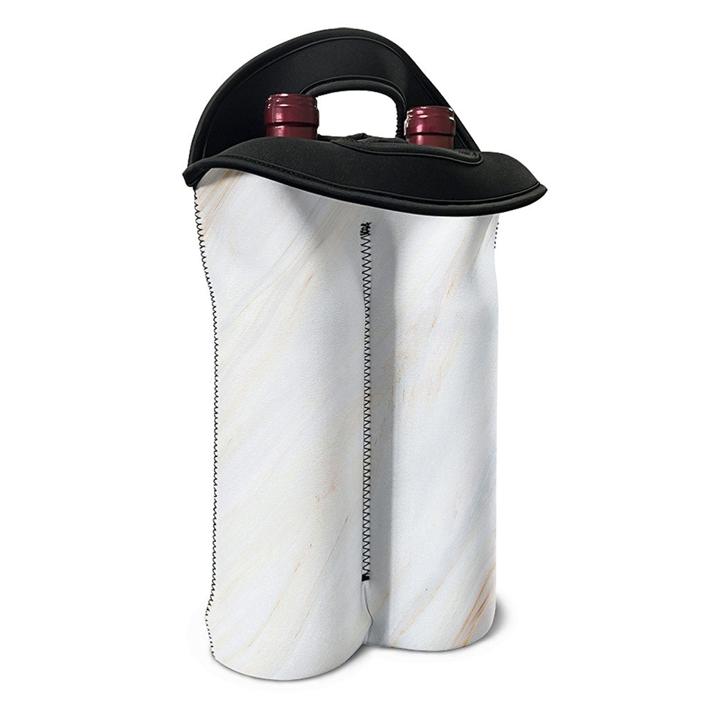 White Brown Smooth Marble Print Double Neoprene Wine Tote