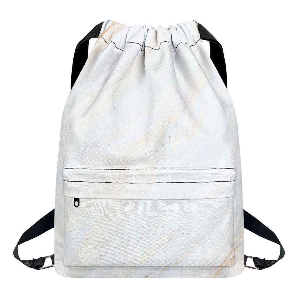 White Brown Smooth Marble Print Drawstring Backpack