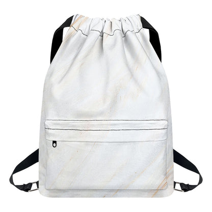 White Brown Smooth Marble Print Drawstring Backpack