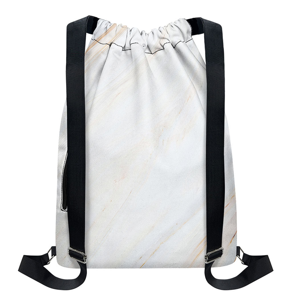 White Brown Smooth Marble Print Drawstring Backpack