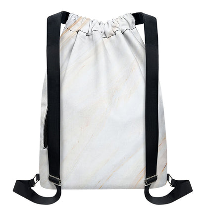 White Brown Smooth Marble Print Drawstring Backpack
