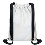 White Brown Smooth Marble Print Drawstring Backpack