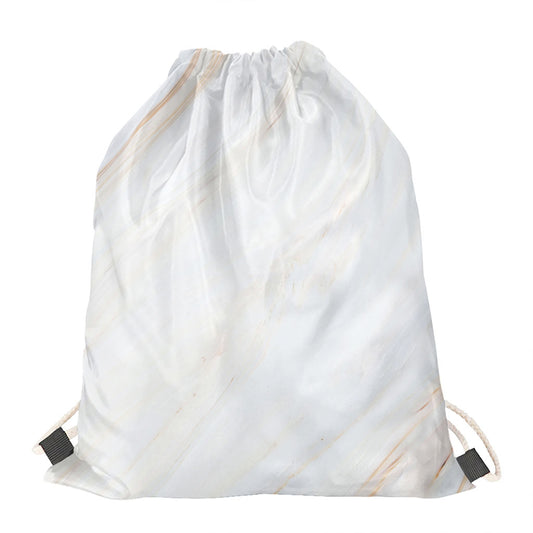White Brown Smooth Marble Print Drawstring Bag