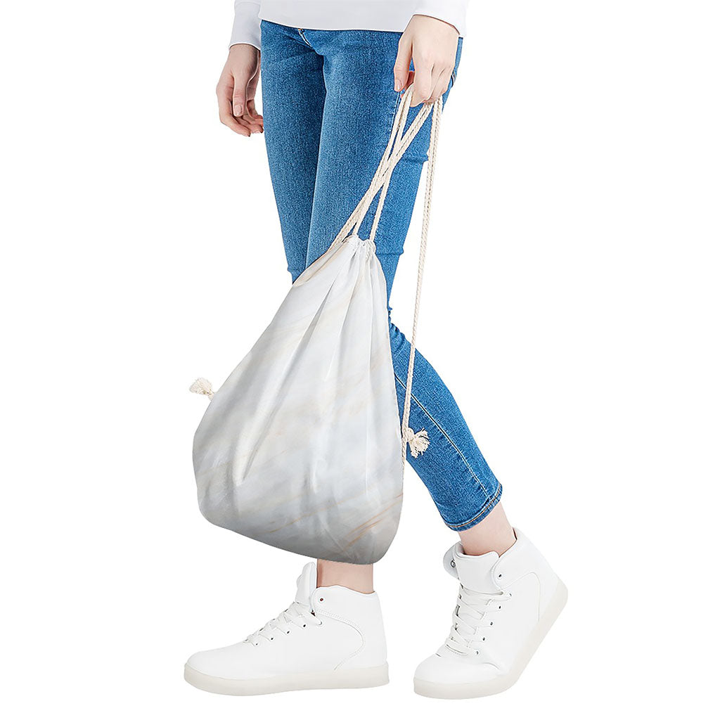 White Brown Smooth Marble Print Drawstring Bag
