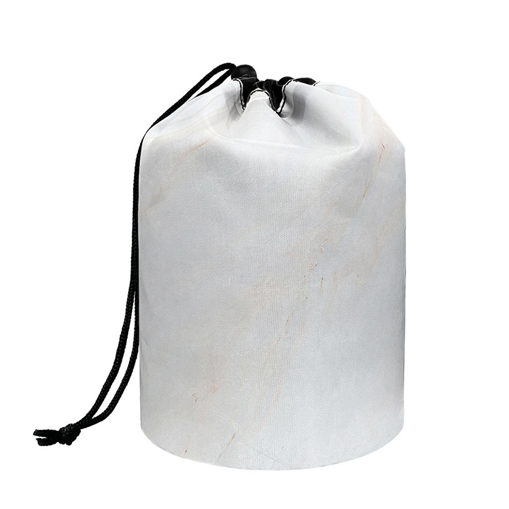 White Brown Smooth Marble Print Drawstring Makeup Bag