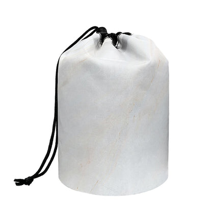 White Brown Smooth Marble Print Drawstring Makeup Bag