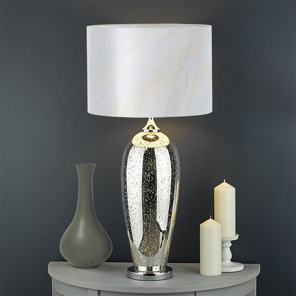 White Brown Smooth Marble Print Drum Lamp Shade