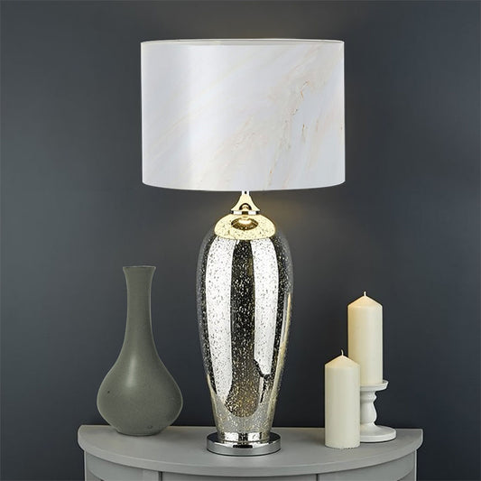 White Brown Smooth Marble Print Drum Lamp Shade
