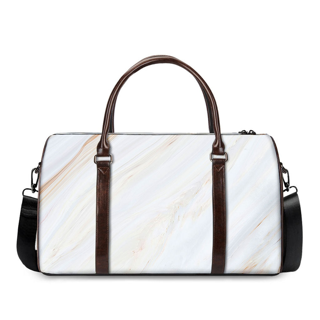 White Brown Smooth Marble Print Duffle Bag