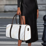 White Brown Smooth Marble Print Duffle Bag