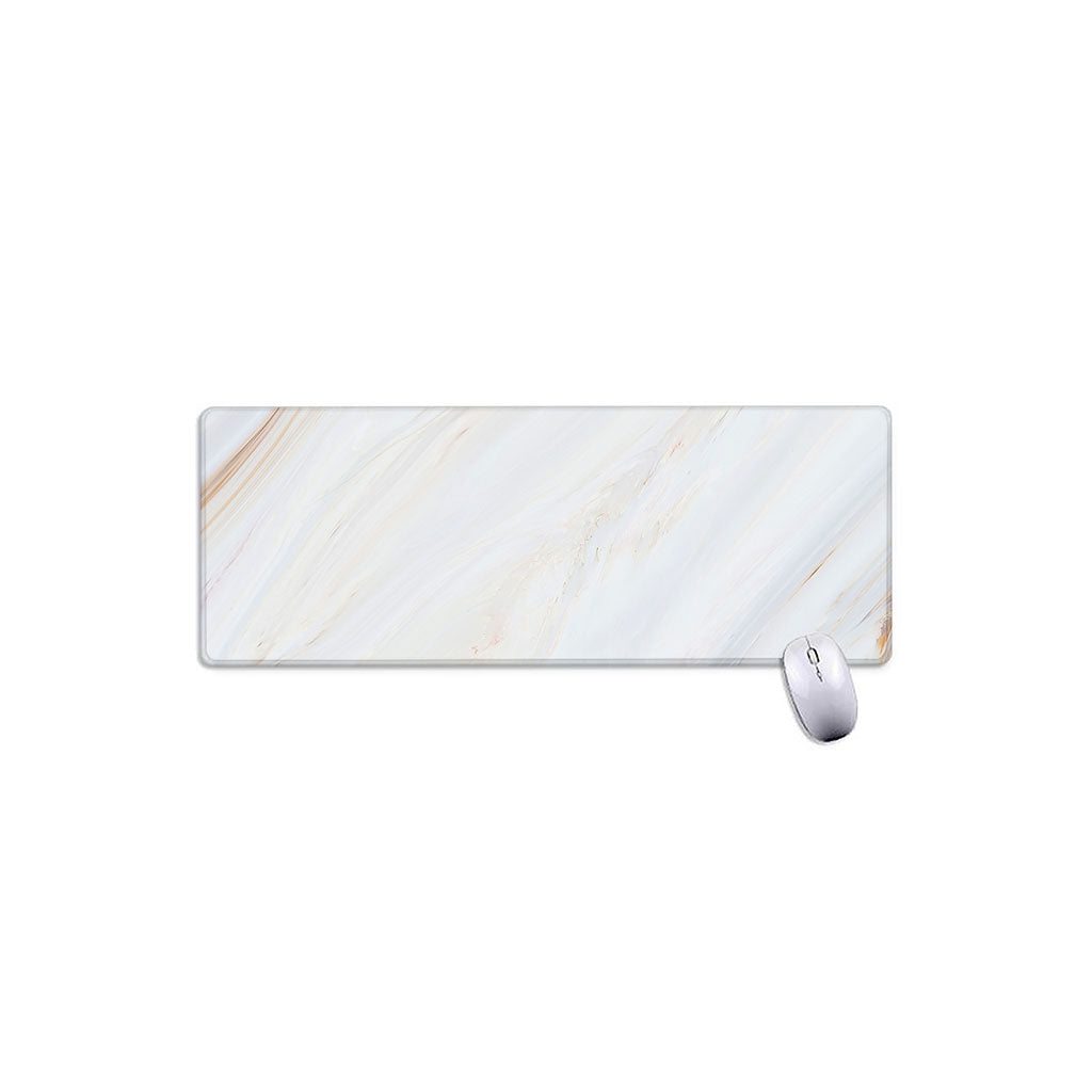 White Brown Smooth Marble Print Extended Mouse Pad
