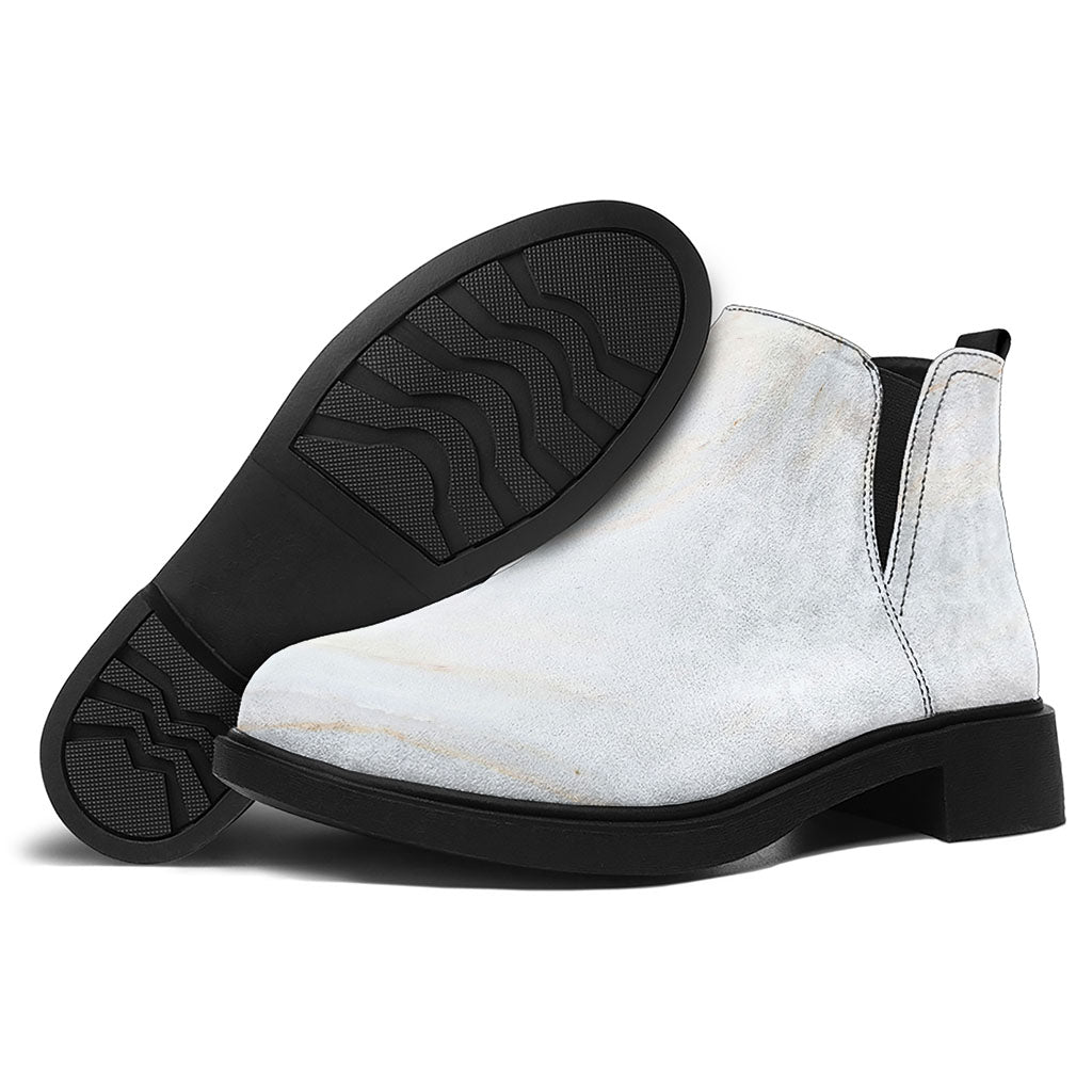 White Brown Smooth Marble Print Flat Ankle Boots
