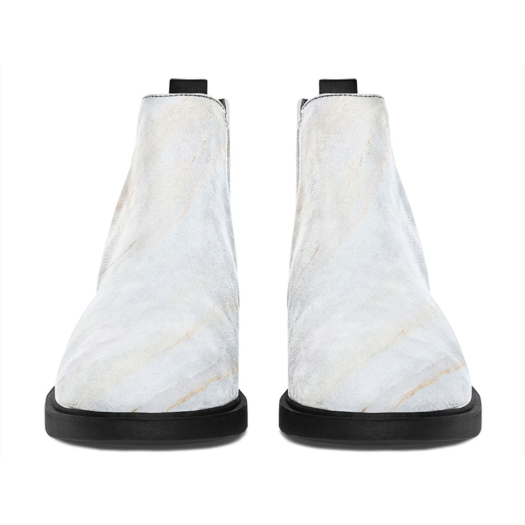 White Brown Smooth Marble Print Flat Ankle Boots